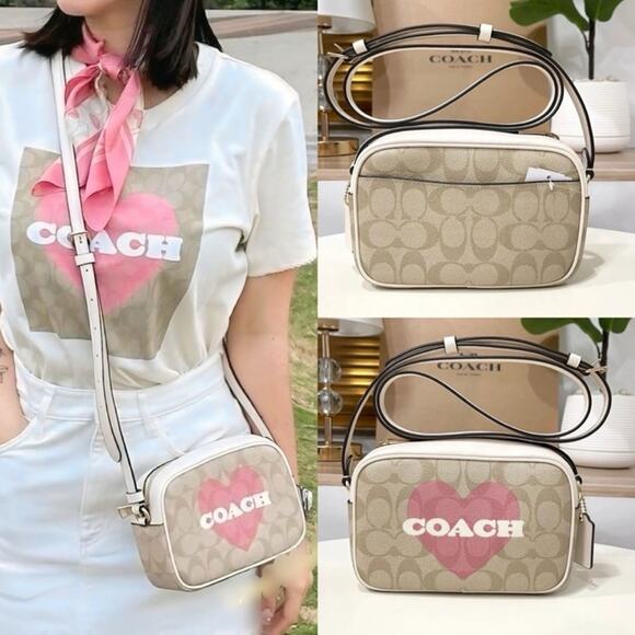 💃NWT Coach Mini Jamie Camera Bag In Signature Canvas With Heart Print - Picture 7 of 8